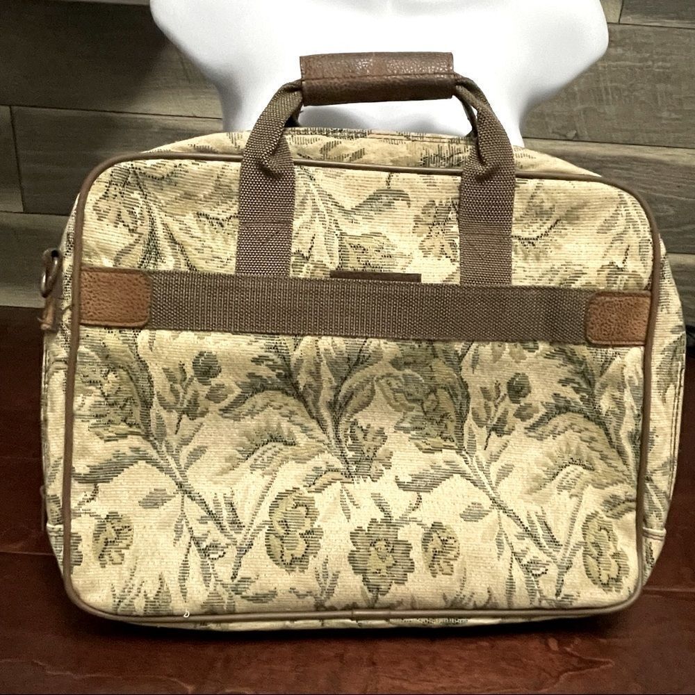 Vintage Verdi Tapestry Carryon Messenger Laptop Bag Cream Brown and Green Floral - Picture 7 of 16